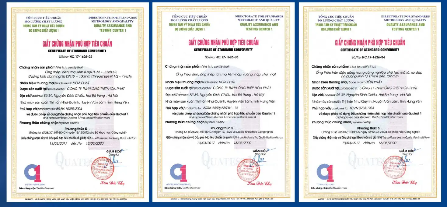 Chứng chỉ ống thép Hòa Phát